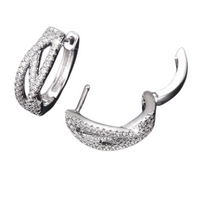 Silver-Plated Streamlined Hoop Earrings Cubic Zirconia, 1.5cm Elegant Twist 158