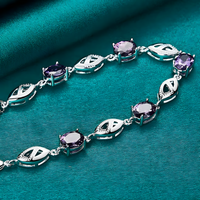 Unified Jewellery Purple Crystal Leaf Link Bracelet Adjustable Lobster 1848
