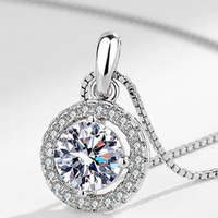 925 Sterling Silver Halo Pendant Necklace for Women with White, Green, Blue 145