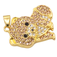 Pomeranian Dog Pendant Necklace Women Gold Tone Look Crystal Animal Charm B238