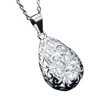 925 Sterling Silver Hollow Pendant Necklace Unique Filigree Water Drop B46