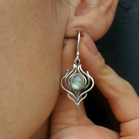 Blue Oval Stone Look Drop Earrings For Women Silver Colour Hook Dangle 1753