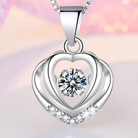 925 Sterling Silver Double Heart Necklace-Dazzling Dancing Zircon,Adjustable 270