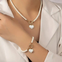 1 Pc Bracelet 1 Pc Necklace Heart Pendant OT Buckle Imitation Pearl Design 80 UK