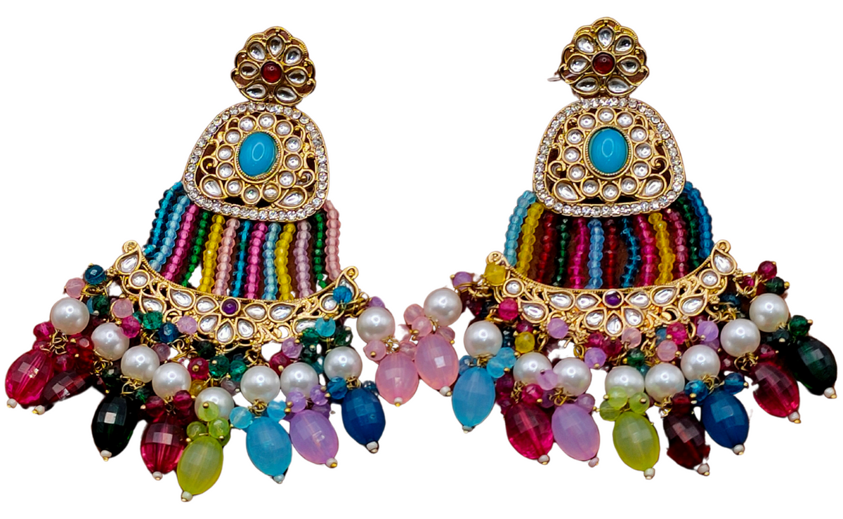 Elegant Bollywood Inspired Gold Kundan Earrings - Traditional Indian Jewelry 175