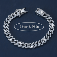 Silver Cuban Link Bracelet Women Iced  Rhinestone Chain Bracelet Adjustable 695
