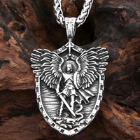 St Michael Angel Wings Shield Pendant Necklace for Men Viking Archangel 1388