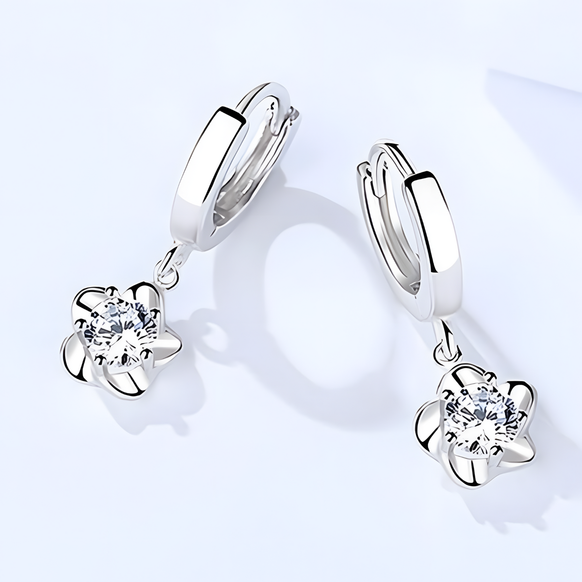925 Sterling Silver Flower Drop Earrings Women Platinum-Plated Hoop Design 819