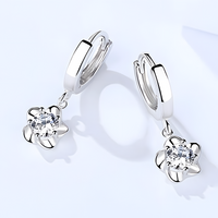 925 Sterling Silver Flower Drop Earrings Women Platinum-Plated Hoop Design 819