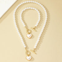 2 PCS Pearl Heart Necklace & Bracelet Set for Women – Simulated Pearl Beaded 708