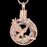 Rose Gold Eagle Bird Circular Crystal Inlay Pendant Necklace Snake Chain B205