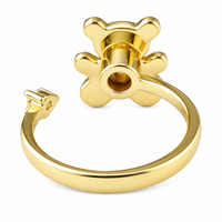 Teddy Bear Adjustable Open Ring Gold Tone Statement Ring with Black Enamel 1599