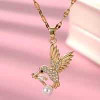 Golden Hummingbird Necklace for Women – 18K Gold Plated Copper Pendant 740
