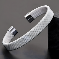 Wide Mesh Cuff Bracelet for Women - Adjustable Open Bangle, 6.5cm Diameter 1813