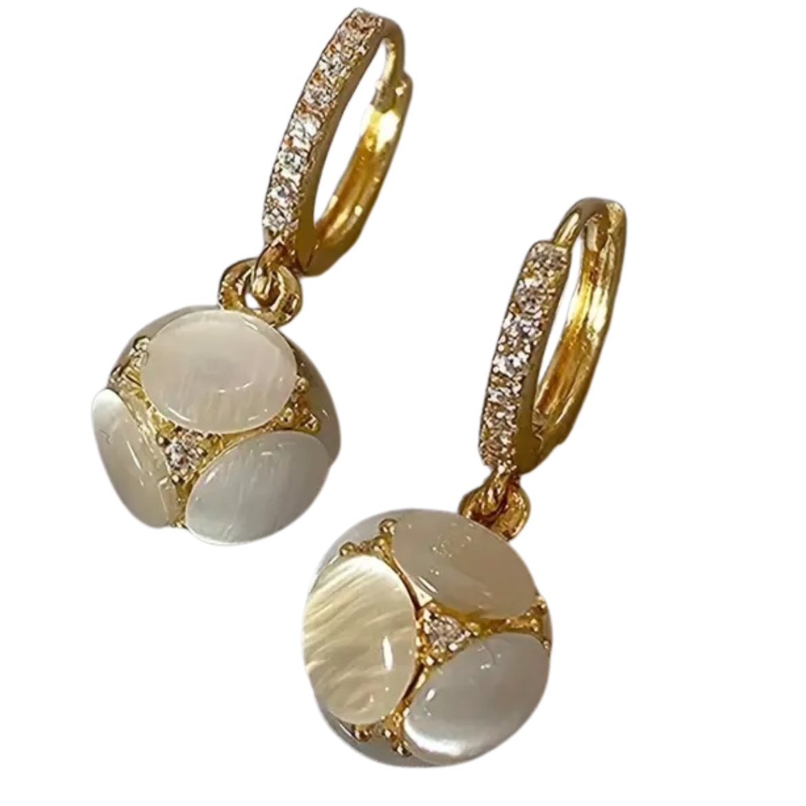 Exquisite Ball Design Moonstone Inlaid Dangle Earring Elegant Luxury Style 75 UK