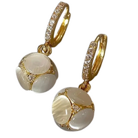 Exquisite Ball Design Moonstone Inlaid Dangle Earring Elegant Luxury Style 75 UK