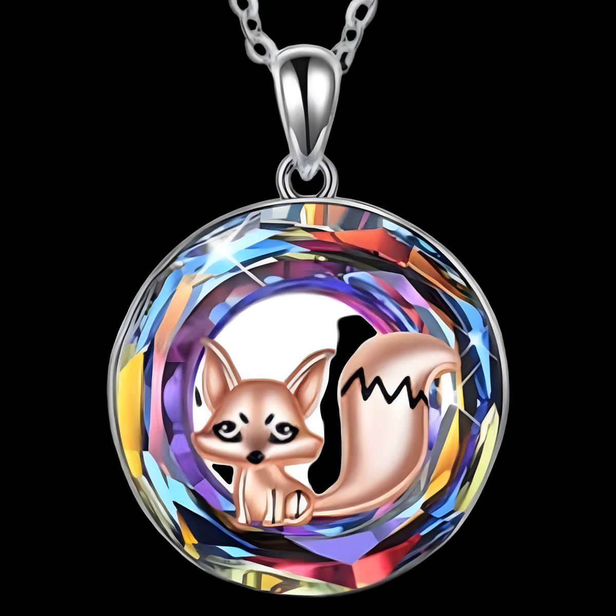 Women's Fox Necklace, Sterling Silver Animal Pendant, Fox and Stars Jewelry B139