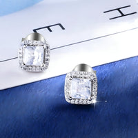Sterling Silver Princess Cut Cubic Zirconia Stud Earrings Halo Setting 338