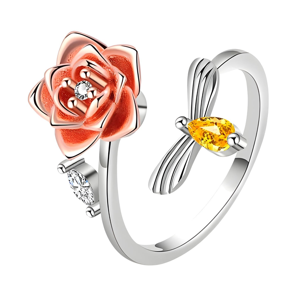 Unified Jewellery Rotatable Rose Flower Ring (Adjustable) Silver Tone Floral 388