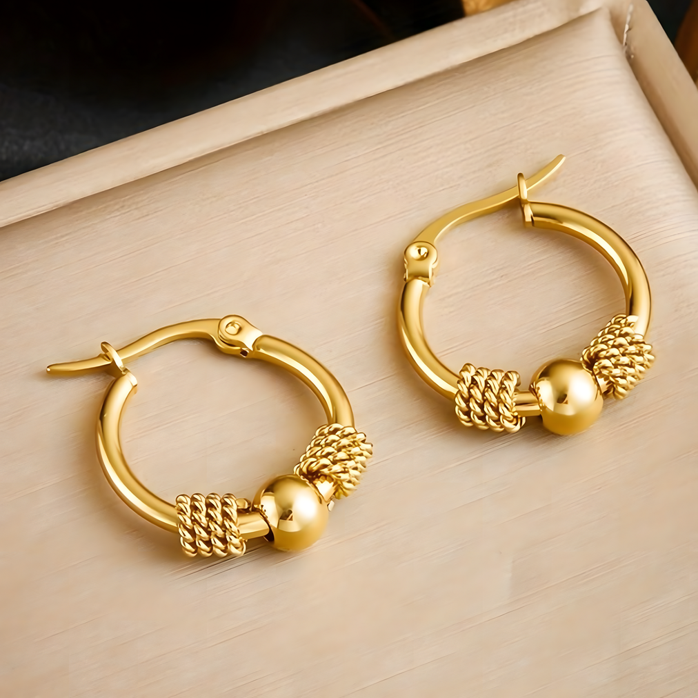 316L Stainless Steel Golden Hollow Woven Circular Hoop Earrings for Women 643