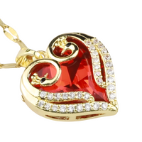Womens Red Crystal Heart Pendant Necklace 18K Gold Inlaid Cubic Zirconia 1312