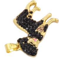 Rottweiler Dog Pendant Necklace Women Gold Tone Look Black Crystal Animal B247