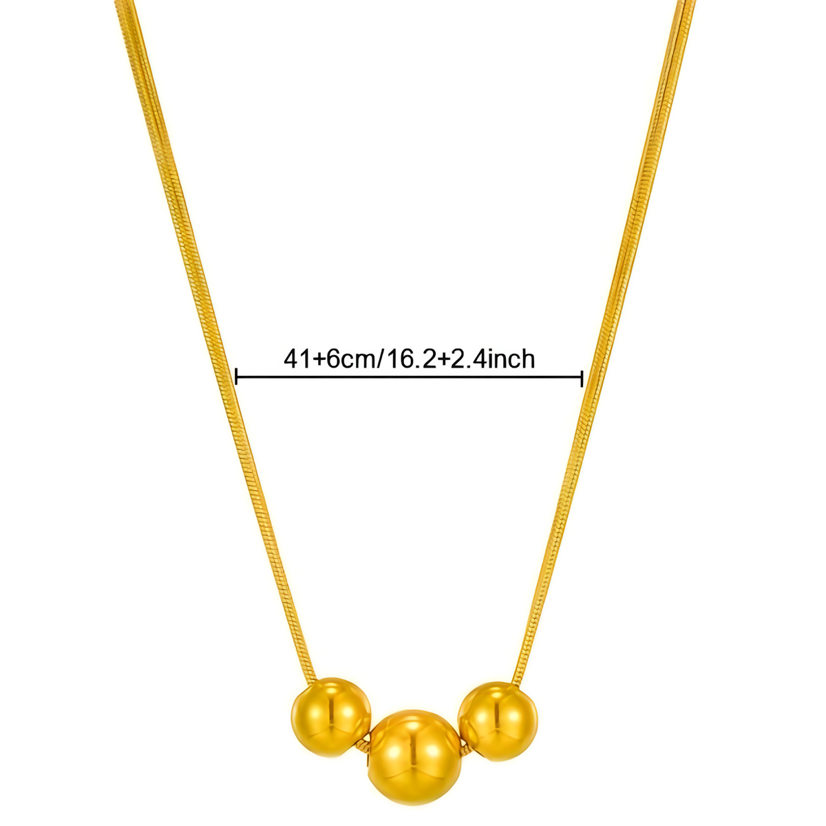 18K Gold Plated Stainless Steel Spherical Pendant Necklace 316L Snake Chain 730
