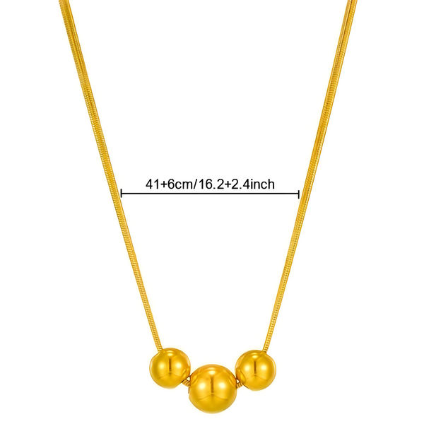 18K Gold Plated Stainless Steel Spherical Pendant Necklace 316L Snake Chain 730