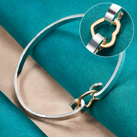 Sterling Silver Bangle, Adjustable Open Cuff Heart Charm, Silver Tone 408