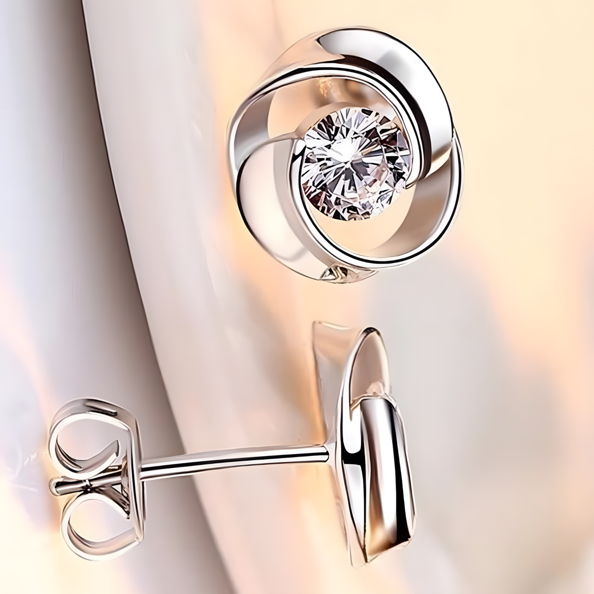 Silver Swirl Stud Earrings Women – Elegant Cubic Zirconia Round Cut Earrings 950