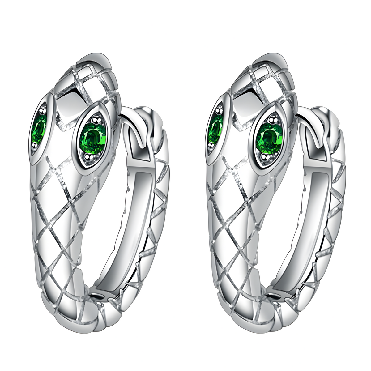 925 Silver-Plated Snake Hoop Earrings for Women Green Crystal Eyes Serpent 1033