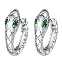 925 Silver-Plated Snake Hoop Earrings for Women Green Crystal Eyes Serpent 1033