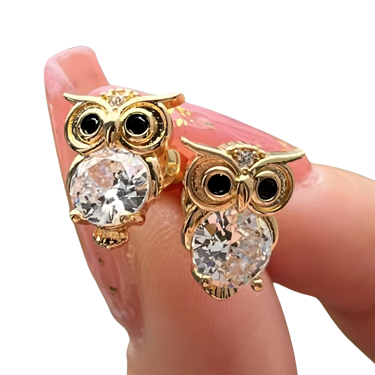 Cute Owl Copper Alloy Stud Earrings with Cubic Zirconia for Women & Girls 459
