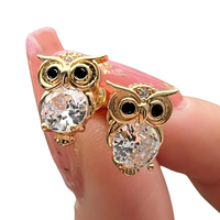 Cute Owl Copper Alloy Stud Earrings with Cubic Zirconia for Women & Girls 459