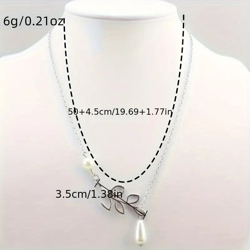 Faux Pearl Pendant Leaves Branch Decor Choker Necklace Charm Minimalist 95 UK