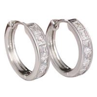 Silver Plated Hoop Earrings with Channel-Set Cubic Zirconia Stones, Sleek 155