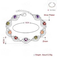 MultiColour Crystal Charm Bracelet For Women Silver Tone Chain Link l 1744