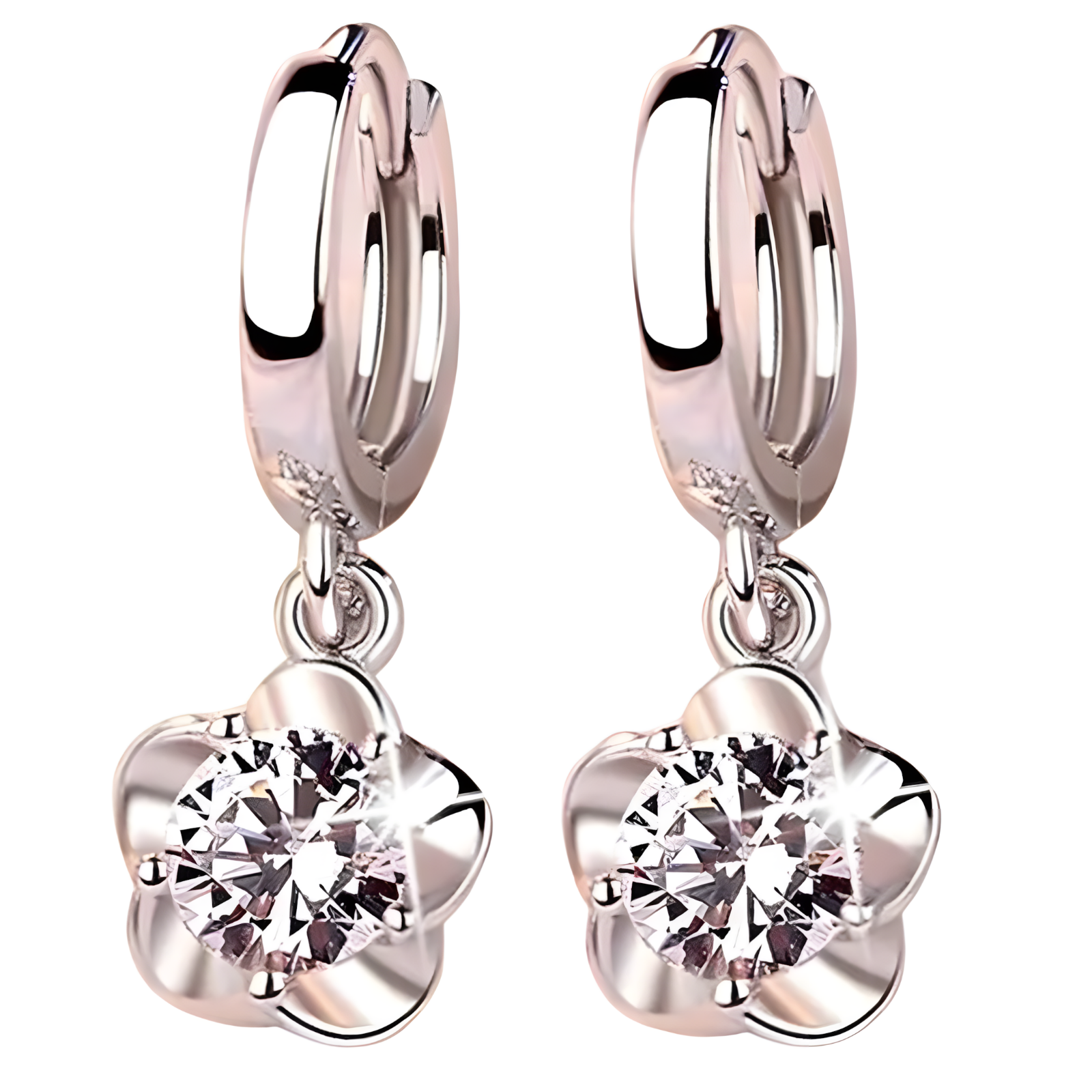 Unified Jeweller 925 Sterling Silver Zircon Floral Dangle Hoop Earring Women 463