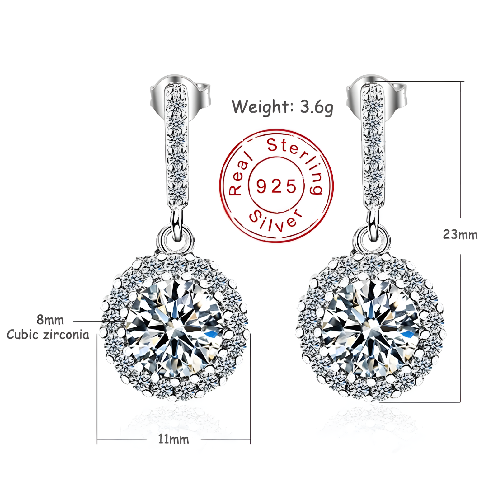 Sterling Silver Cubic Zirconia Drop Earring Elegant 925 Silver Plated Dangle 305