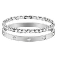 Unified Jewellery Silver-Tone Bracelet Set for Women | Tennis Chain & Bangle 442