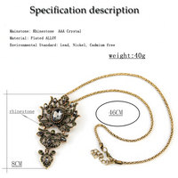 Gothic Floral Pendant Necklace Gold-Plated Zinc Alloy 46CM Chain Statement 1480