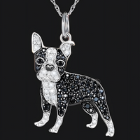 Boston Terrier Pendant Necklace, MultiTone Rhodium & Black-Plated Stainless B252