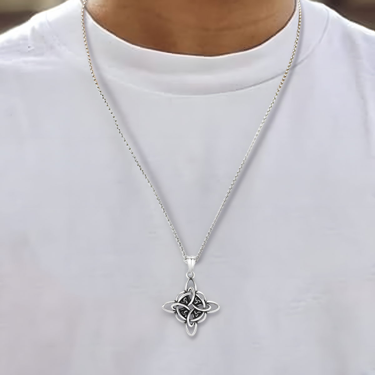 Stainless Steel Celtic Knot Pendant Necklace - Geometric Ethnic Cross Knot 1239