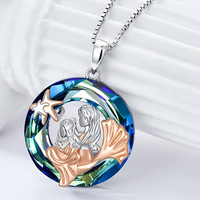 Mermaid Necklace Women Sterling Silver Plated Mother Daughter Blue Ocean B145