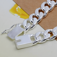 Silver Plated Alloy ID Chain Bracelet 20cm, Unisex Cuban Link Bracelet  1413