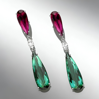 Unified Jewellery Premium Green Magenta Crystal Long Drop Earrings Women 1847