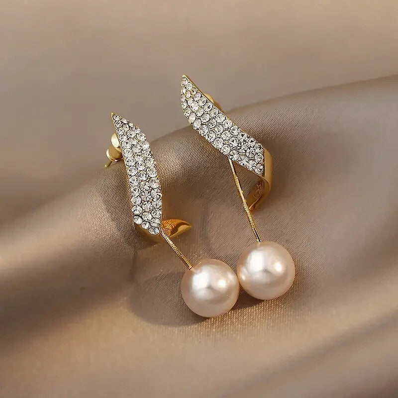 Classic Elegant Imitation Pearl Dangle Earrings Women Crystal Long Tassel 85 UK