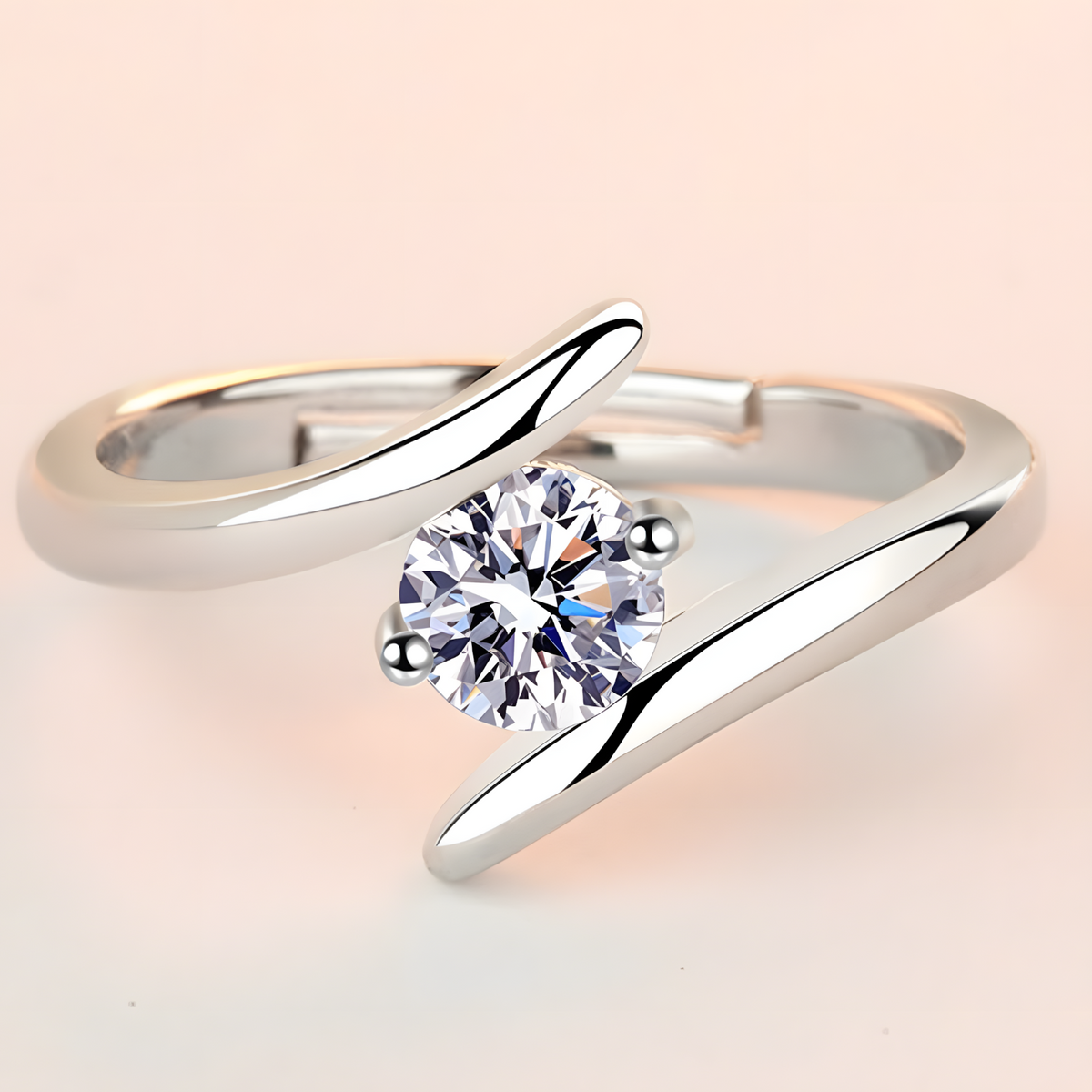 Classic Rhodium-Plated Bypass Ring With Round Cubic Zirconia Centre Stone 1440