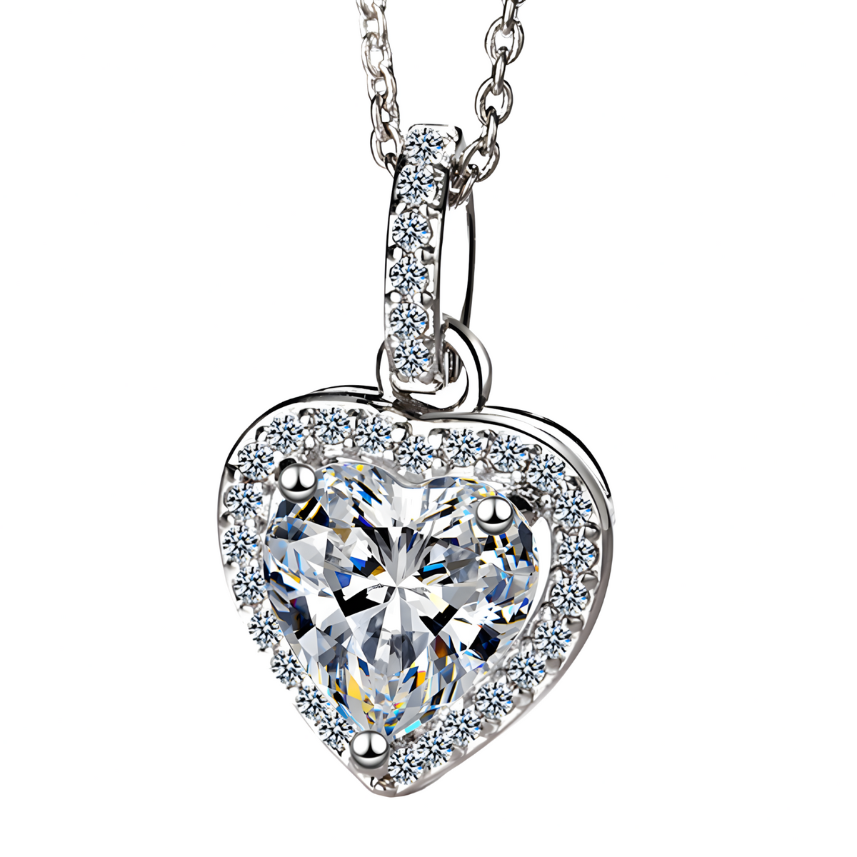 Sparkling Heart Zircon Pendant Necklace Women Copper 925 Silver plating 1220