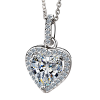 Sparkling Heart Zircon Pendant Necklace Women Copper 925 Silver plating 1220